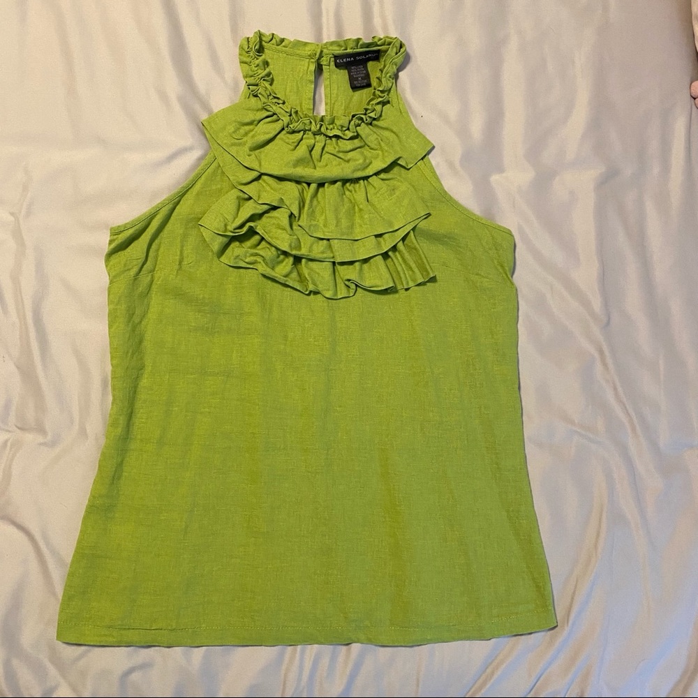 Elena Solano Green Halter Too with Ruffle Detail. Size Med.